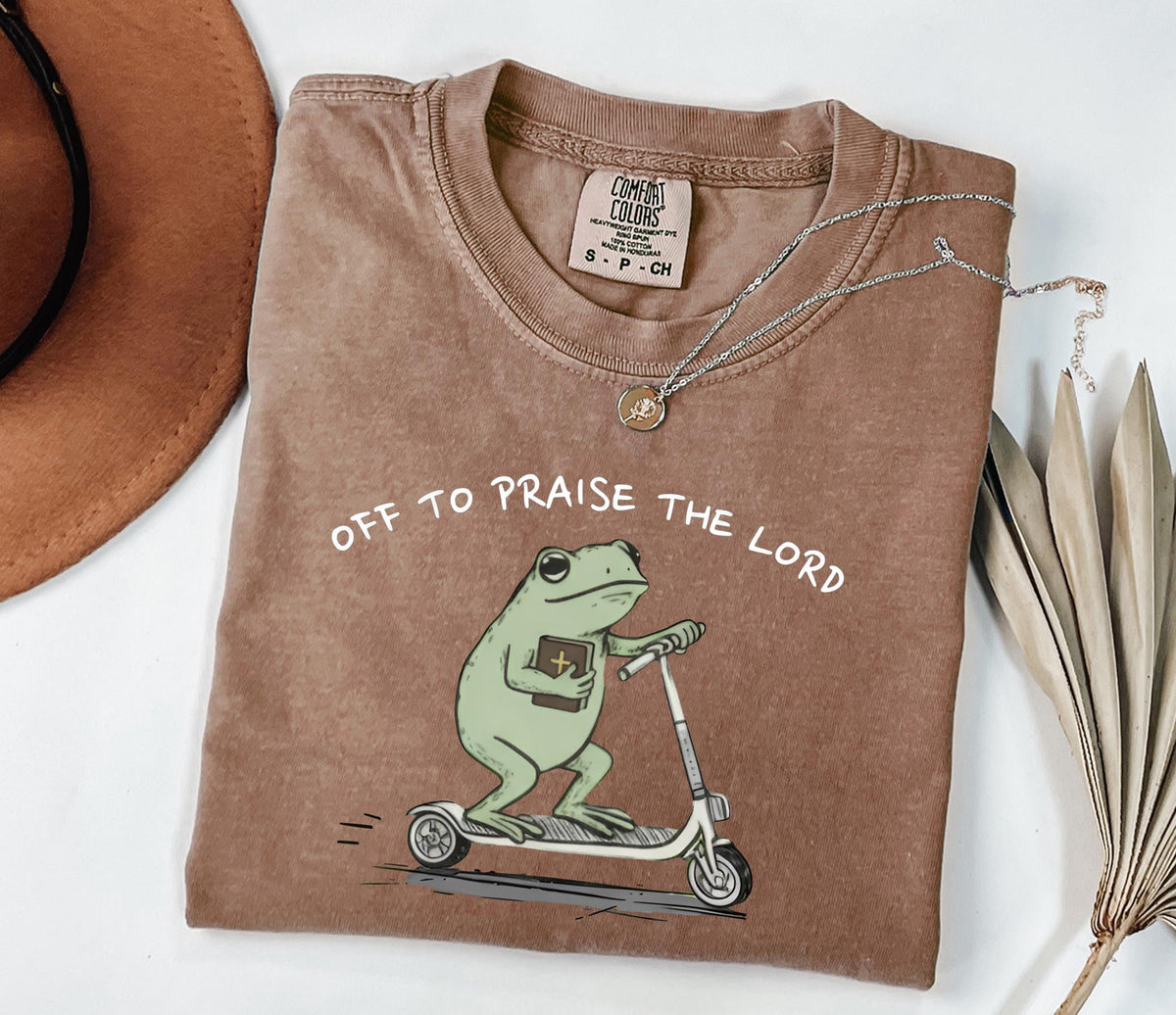 Comfort Colors Christian Dyed Tee Frog Off Praise Lord Bible Study Humor Jesus Church Faith