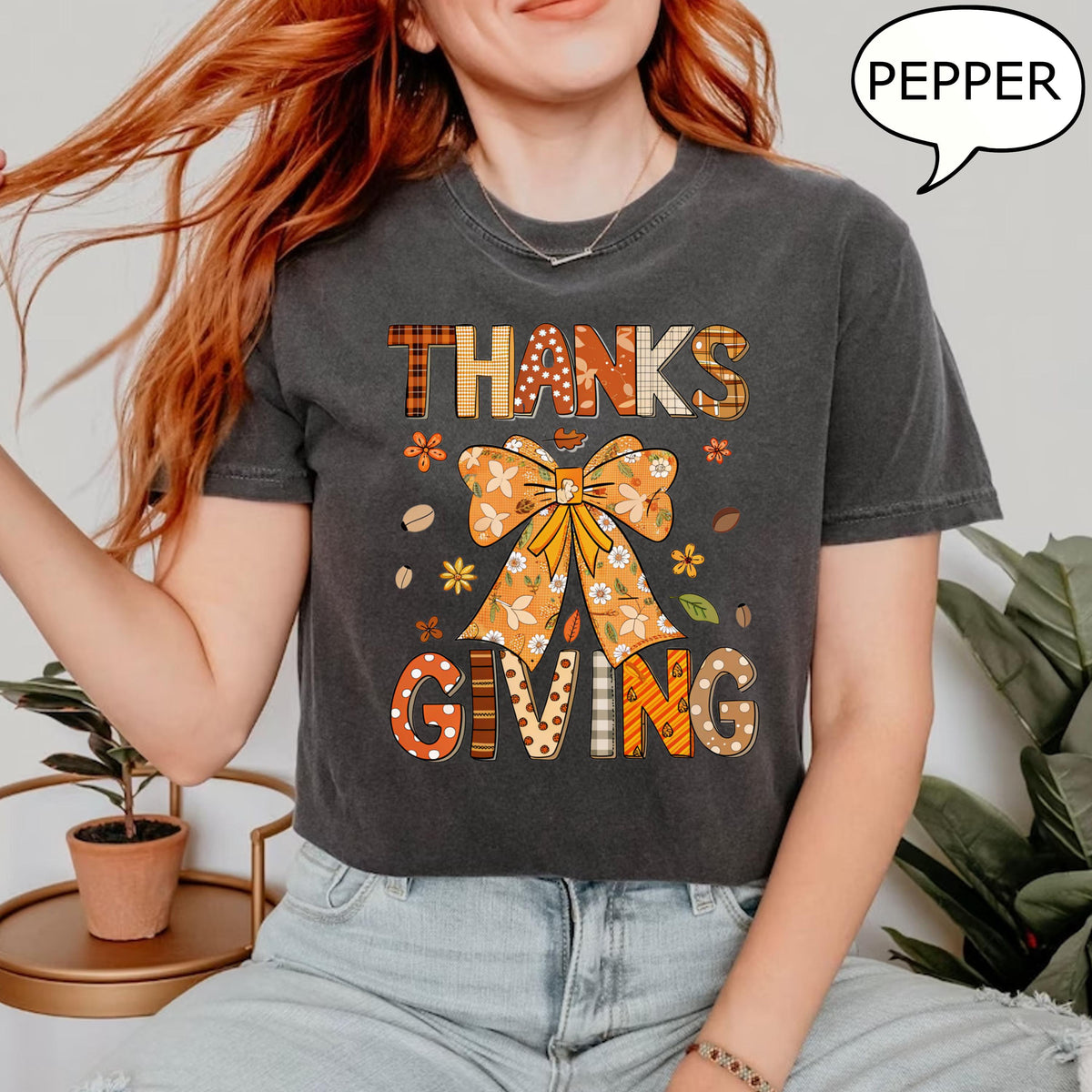 Comfort Colors Coquette Bow Thanksgiving Autumn Fall Thanksgiving Thankful Thanksgiving