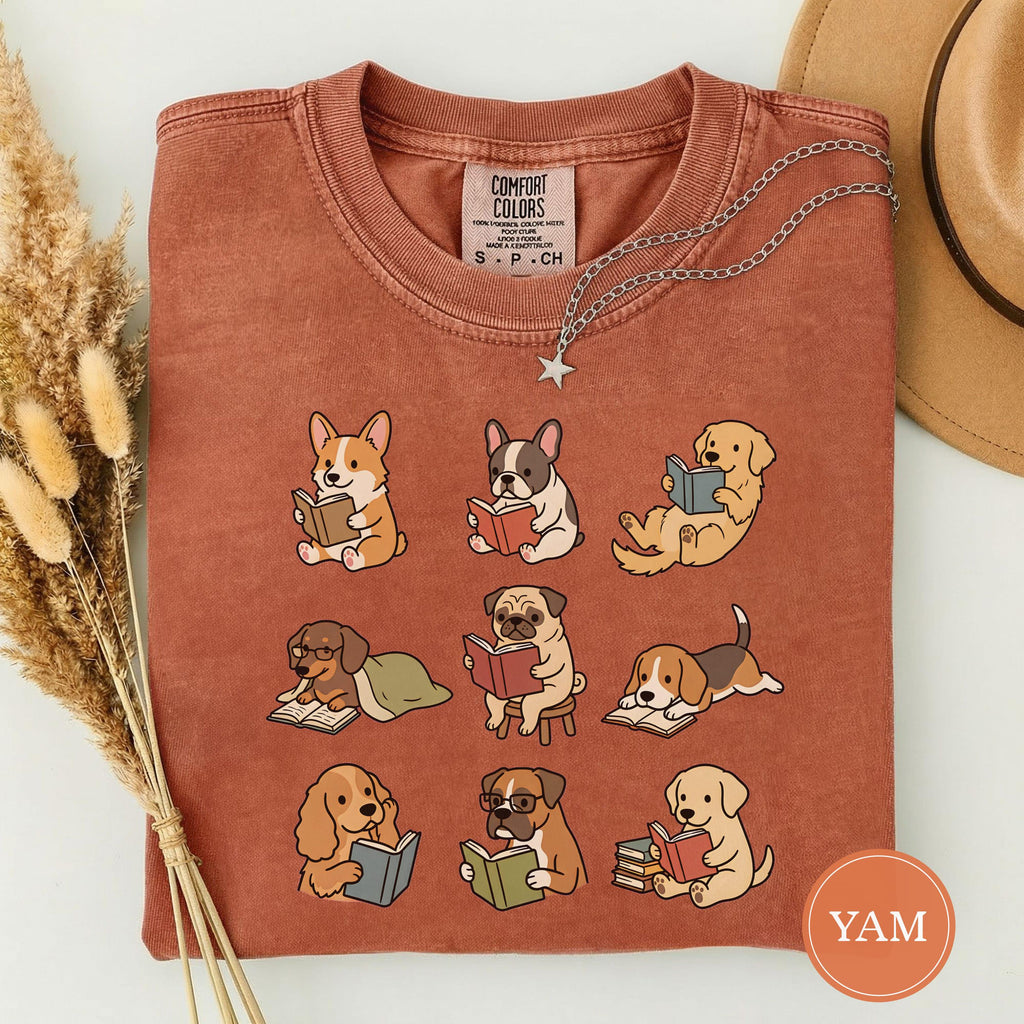 Dog Reading Dogs Books Tee Dog Lover Animal Book Lover Dog
