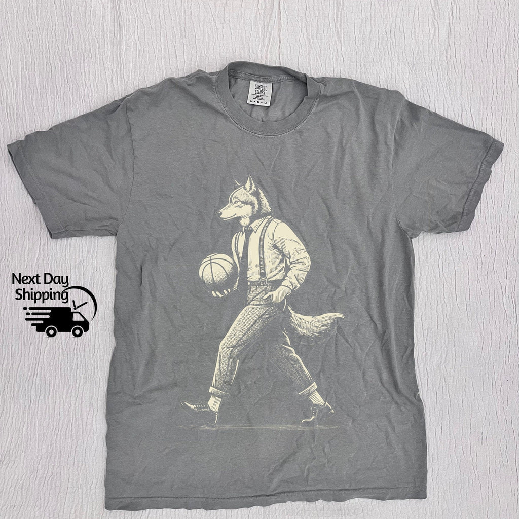 Retro Wolf Man Basketball 90s Basketball Lovers Vintage Vintage 90s Washed Distressed Basketballer