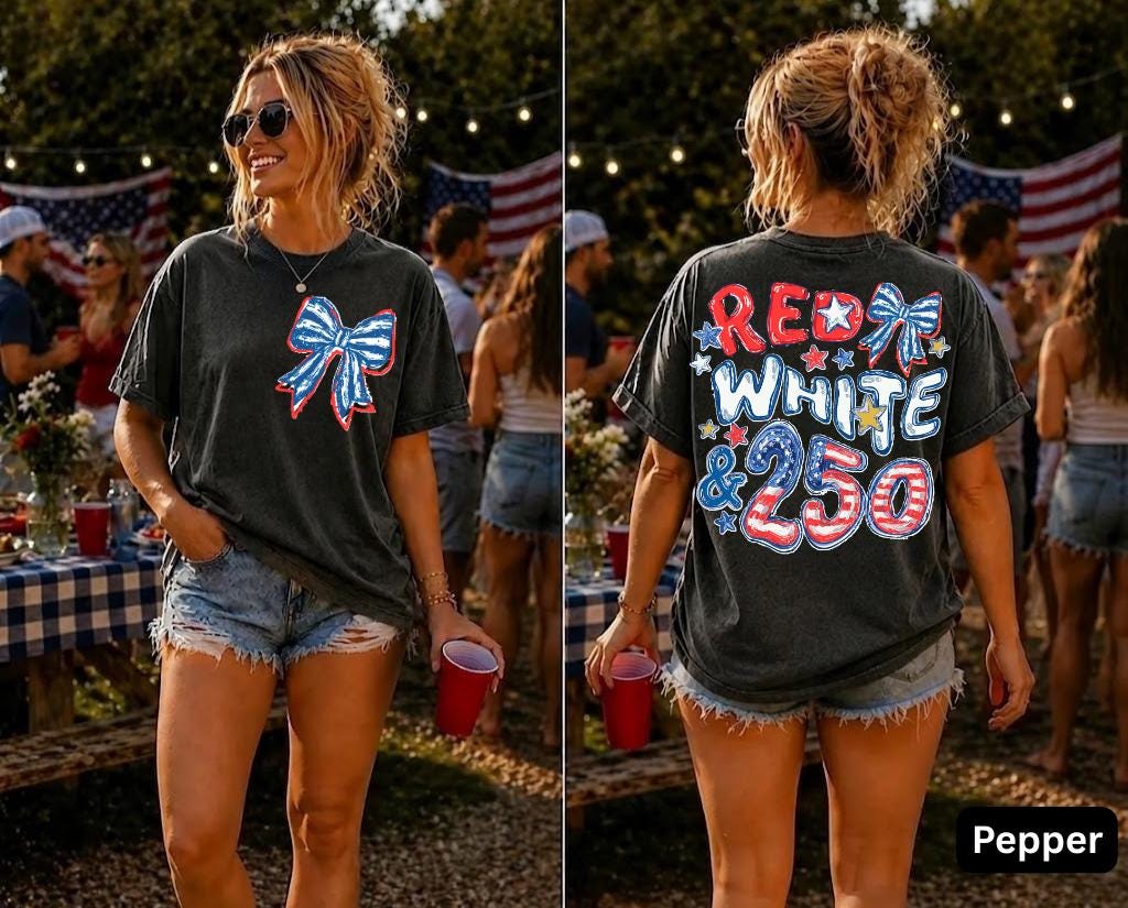 Comfort Colors Red White Blue 250th Anniversary Front Back Side 4th July Preppy Patriotic Tee Flag