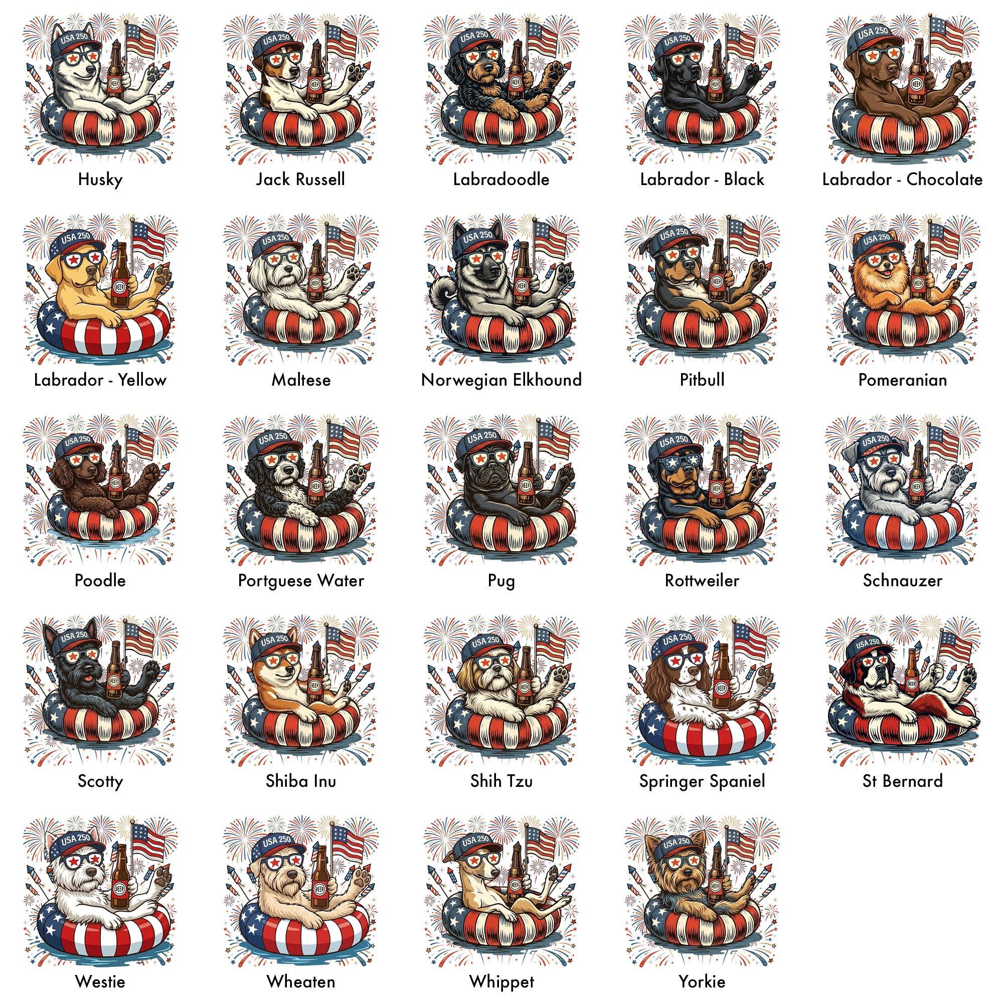 Patriotic Dogs 4th July Dog Comfort Colors 50 Dog Breeds Custom Available Usa Flag Fireworks America 250