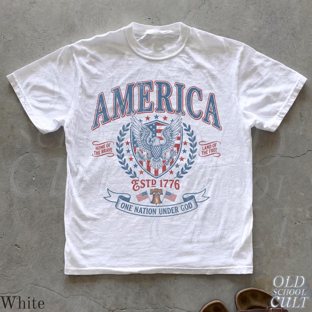Vintage America Patriotic Eagle Usa Independence Day Tee Fourth July Nation Under God Retro Usa