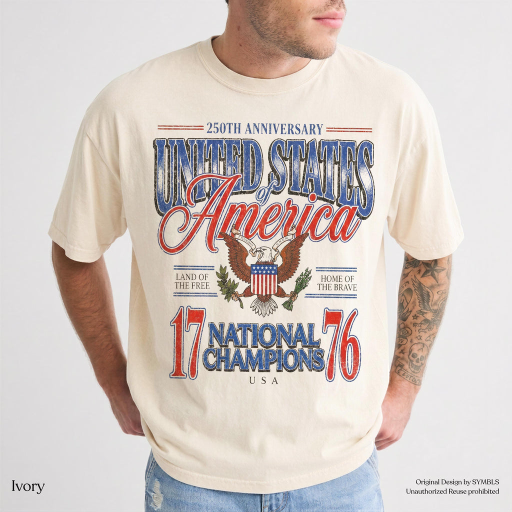 July 4th 1776 National Champions America 250th Anniversary Oversized Tee Distressed Americana