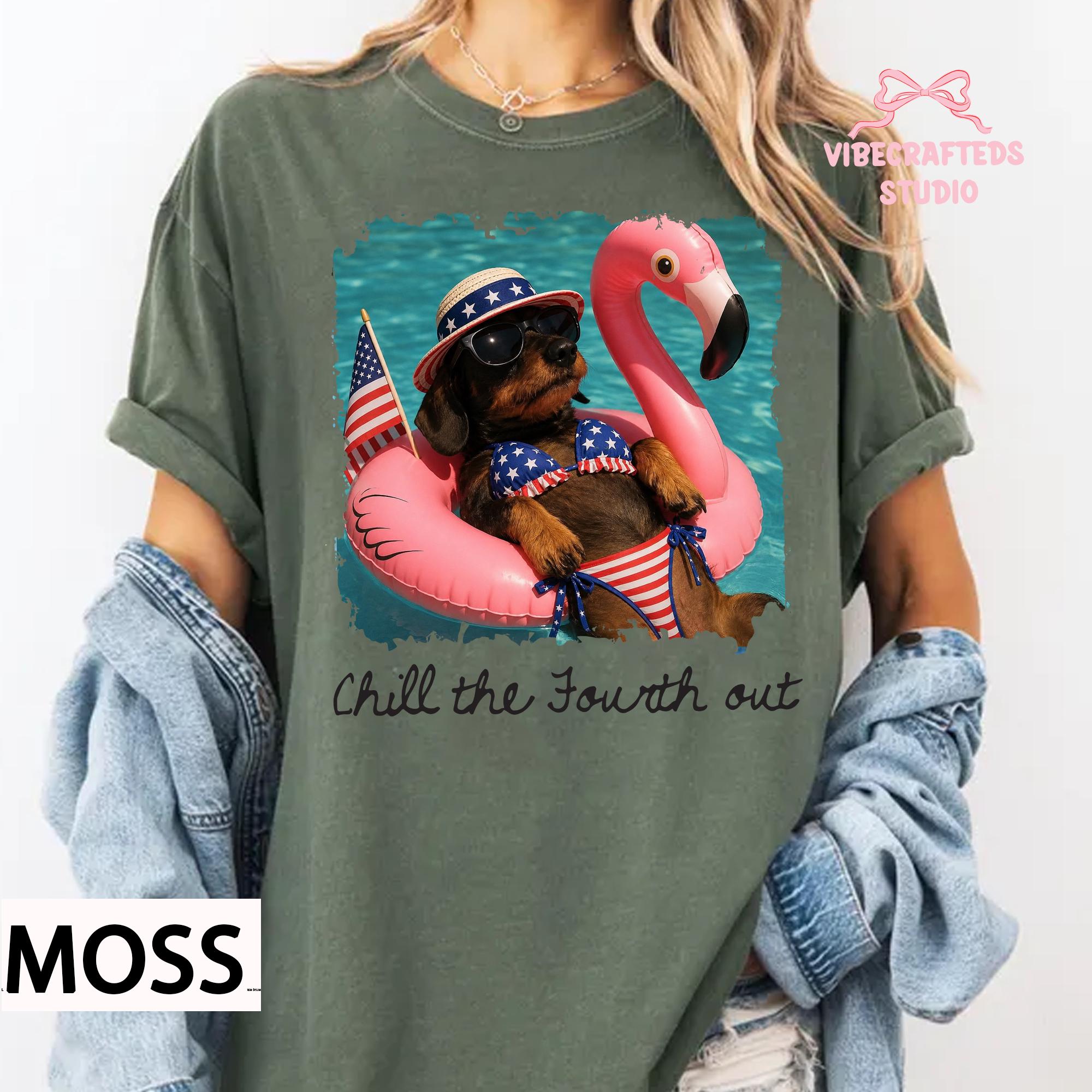 Chill Fourth Patriotic Dachshund Comfort Colors 4th July Tee Wiener Dog Usa Summer Pool Party Tee