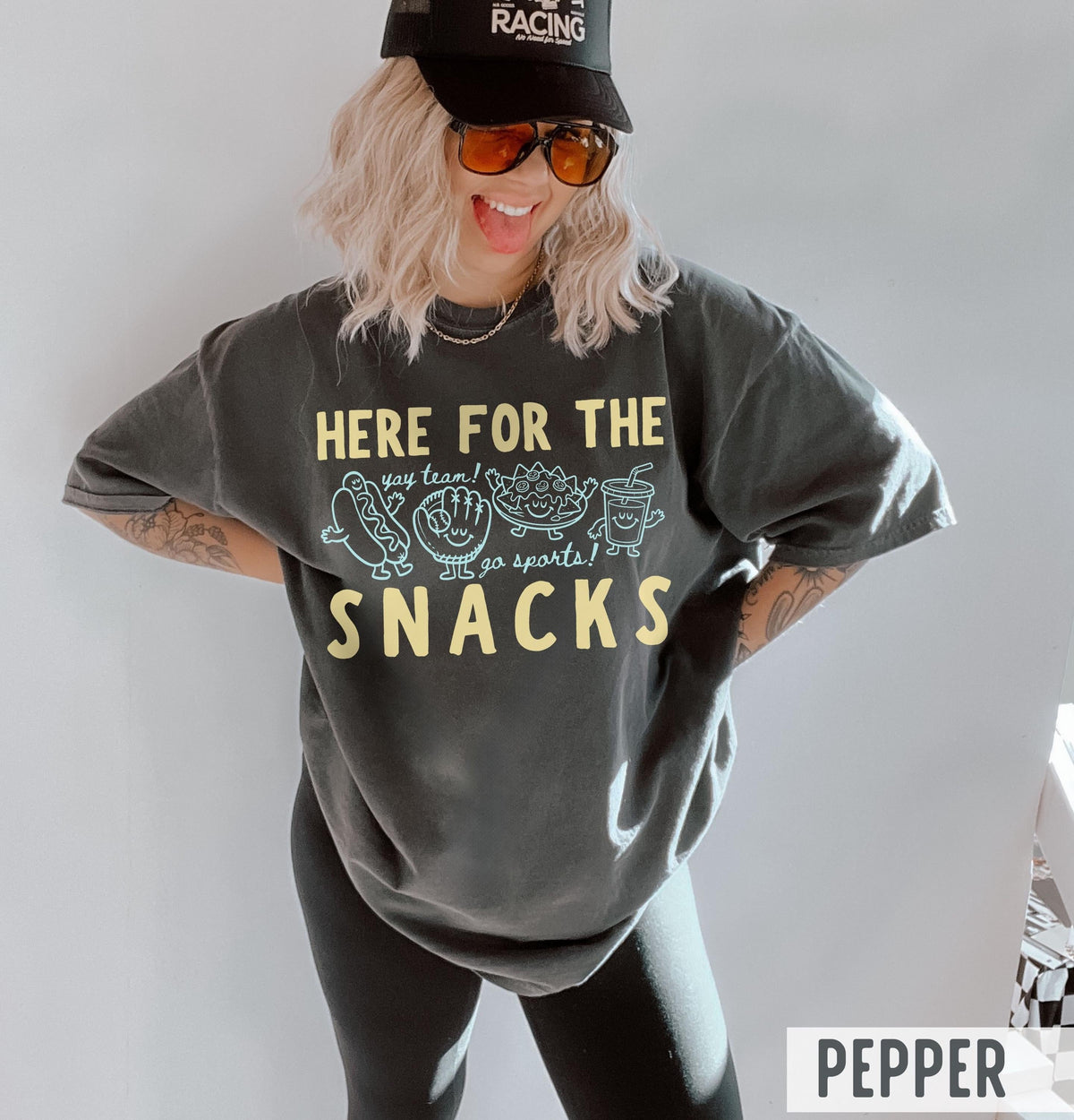 Comfort Colors Here Snacks Doodle Yay Team Go Sports Baseball Tee