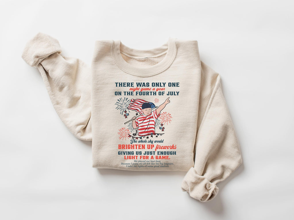 Fourth July Baseball Night Game Tee Retro Americana Fireworks Nostalgic Summer Patriot