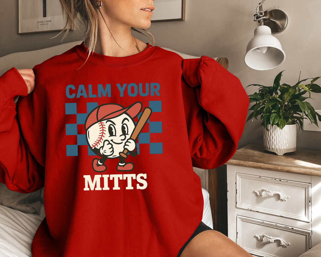 Baseball Calm Mitts Vintage Cartoon Retro Baseball Humor Tee Baseball Lovers Coach Player Tee
