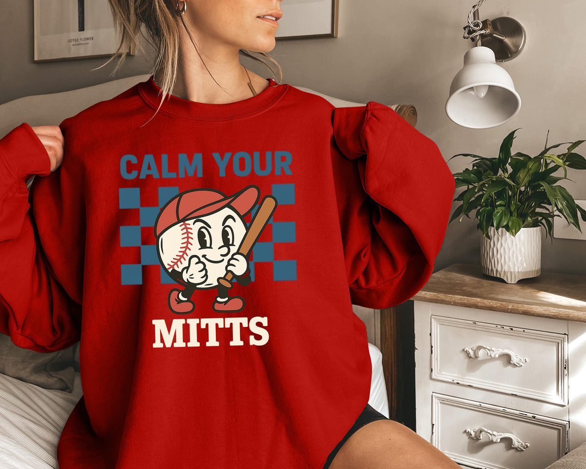 Baseball Calm Mitts Vintage Cartoon Retro Baseball Humor Tee Baseball Lovers Coach Player Tee
