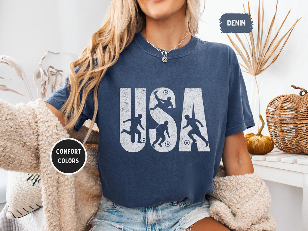 Usa Soccer Comfort Colors Patriotic World Football Fan Tee Cup Soccer Lover
