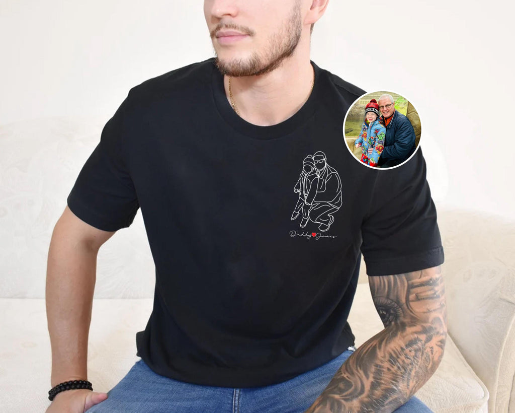 Personalized Dad Portrait Fathers Day Custom Photo Outline Tee Father Day Dad Dad Portrait