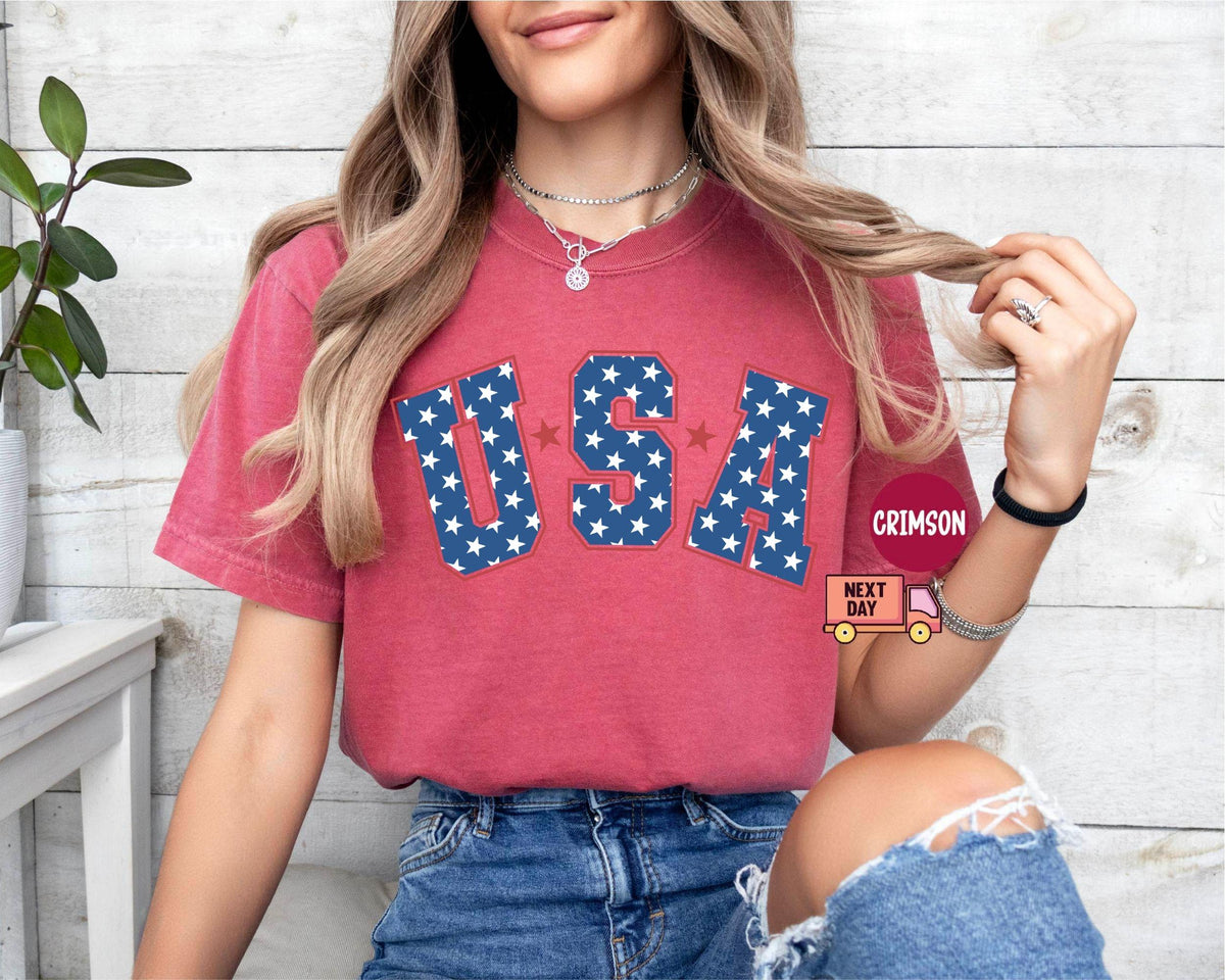 Comfort Colors Retro Star Usa 4th July Star American Retro Usa Merican Girl