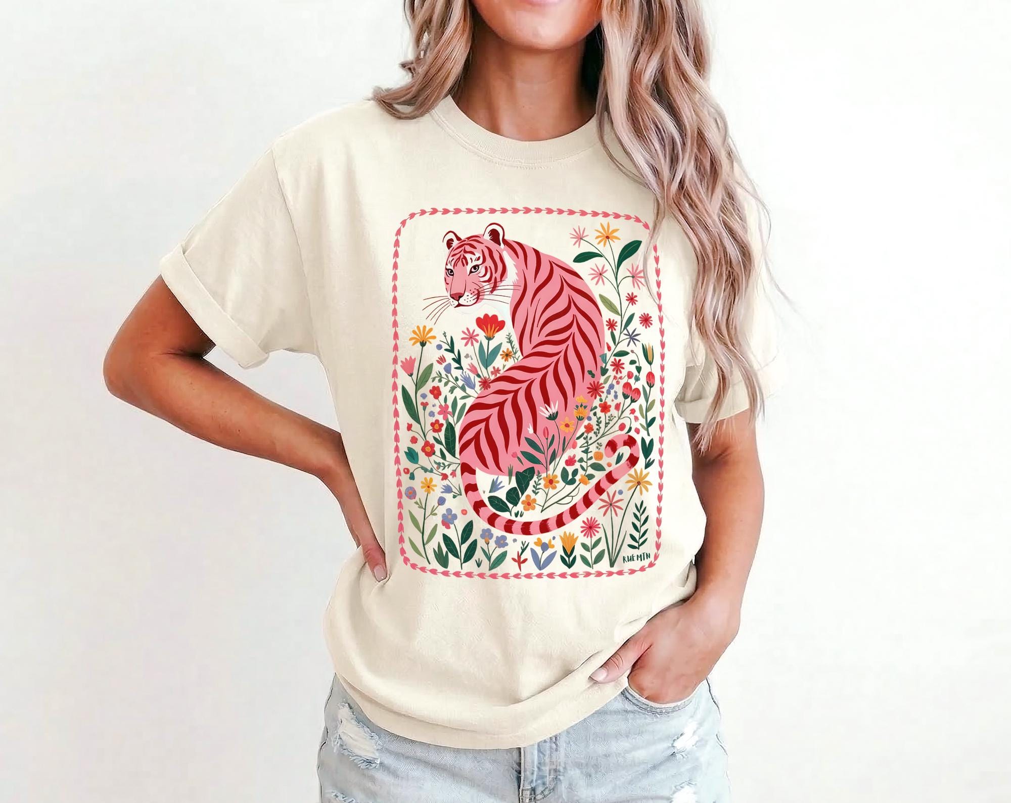 Pink Tiger Floral Comfort Colors Maximalist Wildflower Animal