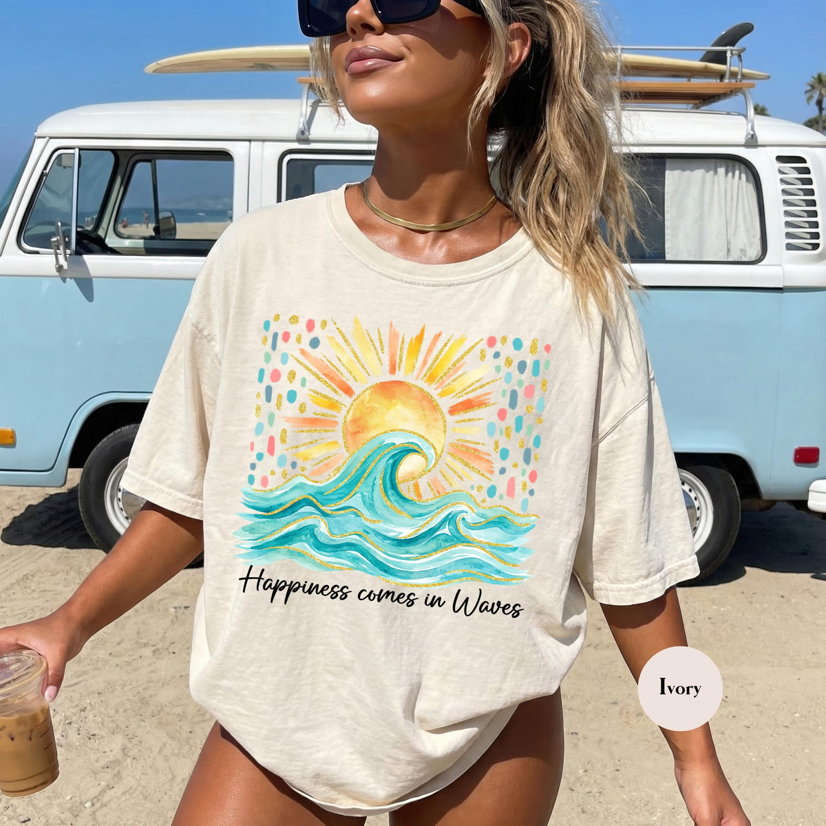 Happiness Comes Waves Summer Comfort Colors Salty Soul Summer Vacation Tee Ocean Coastal Summer Beach
