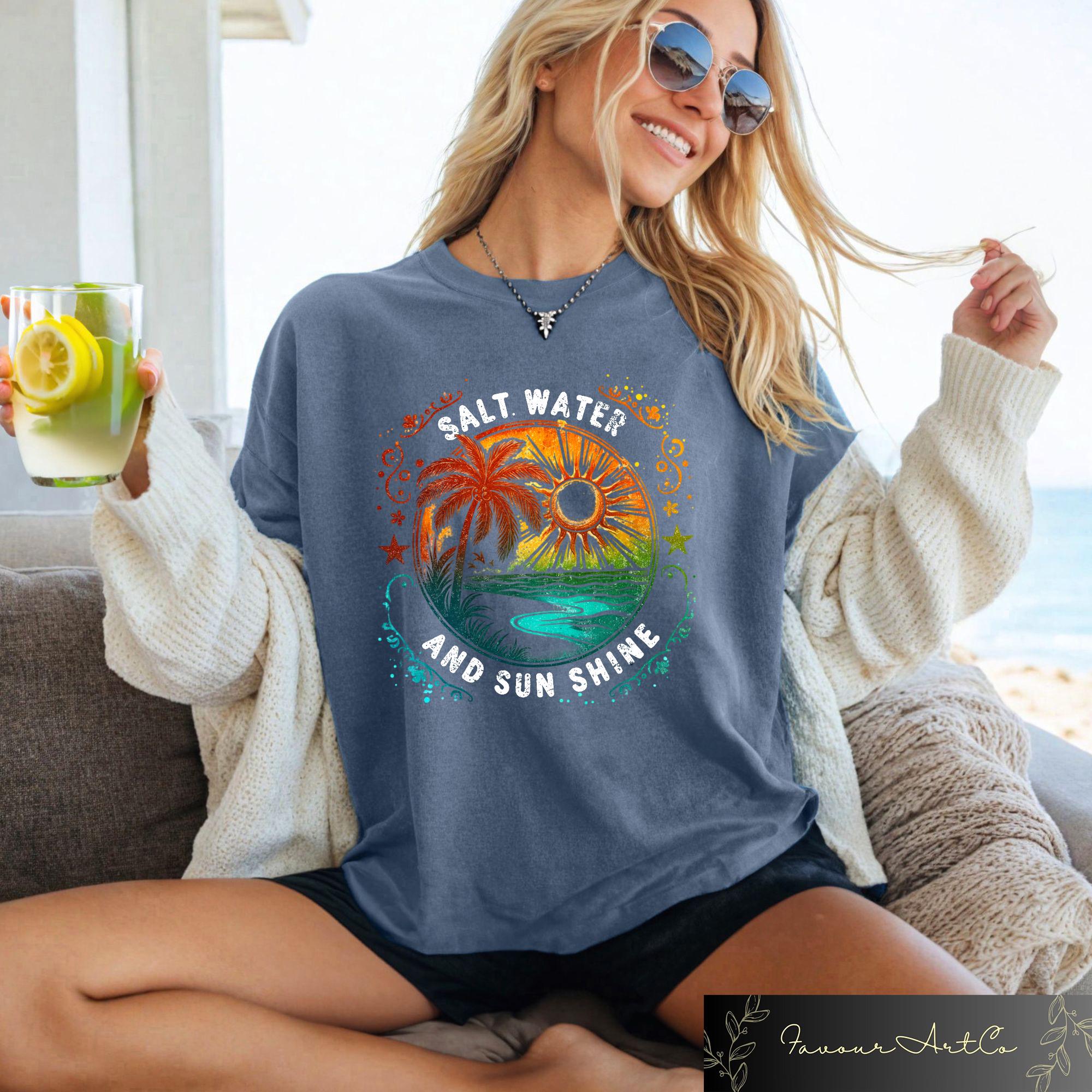 Salt Water Sun Shine Summer Holiday Retro Beach Tropical Vacation Summer Tee Sunshine