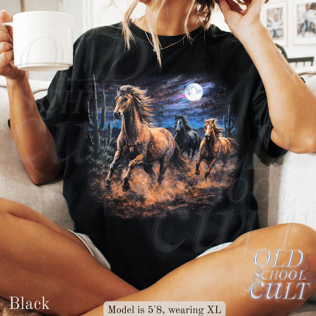 Wild Horses Vintage 90s Retro Moonlit Running Horse Tee