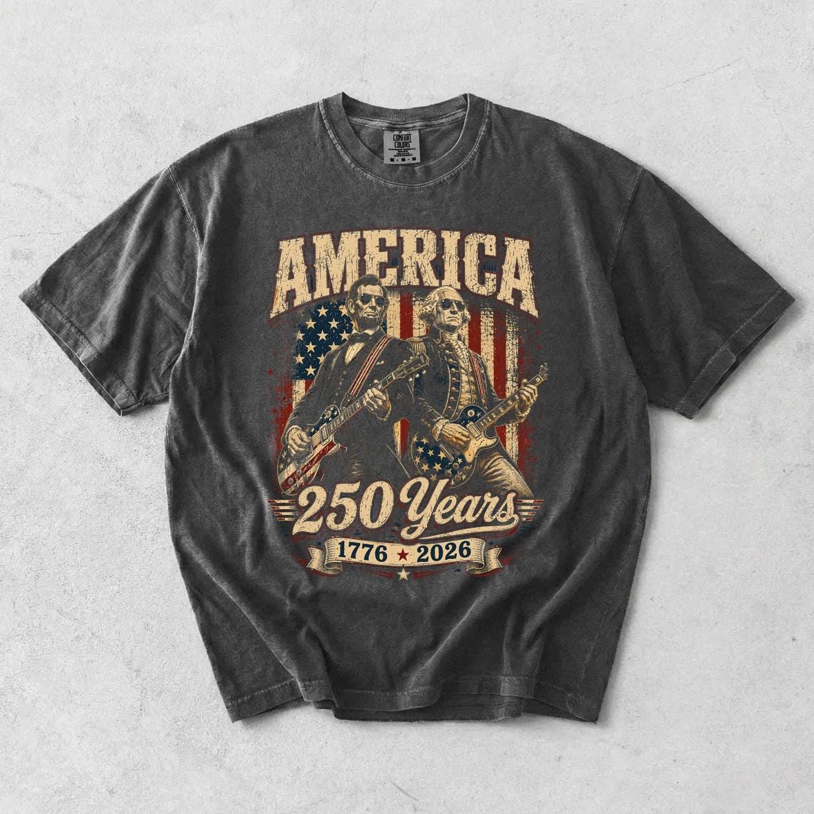 George Washington Lincoln Playing Guitar Abe Lincoln 250th Comfort Colors Patriotic 4th July Tee American Flag Rock