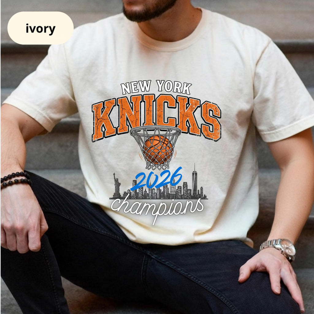 York Knicks Basketball Retro 2026 Champions Tee Nyc Skyline Streetwear Distressed Sporty Urban Fan