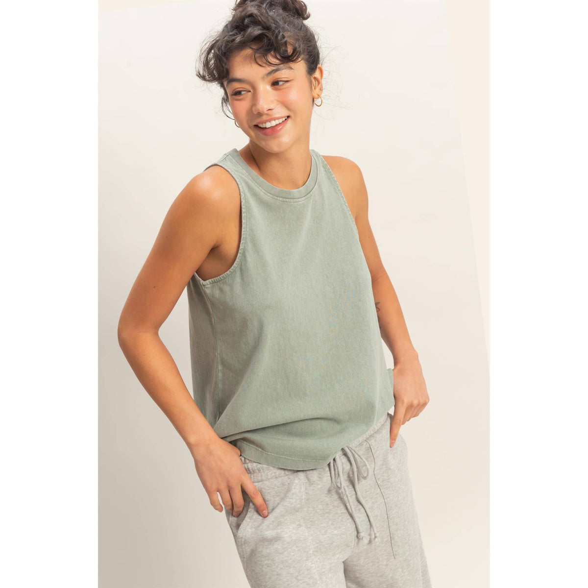 Mineral Washed Sleeveless Top Unisex , , , Long Sleeve Tee