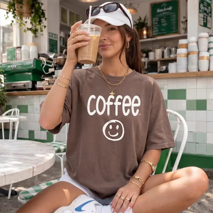 Coffee Smiley Graphic Tee Unisex , , , Long Sleeve Tee