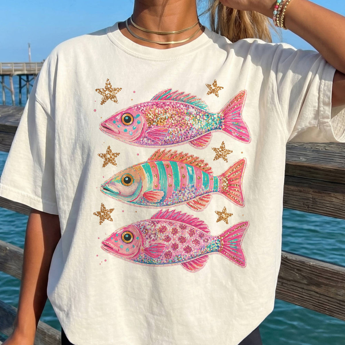 Coastal Fish Preppy Pink Beach Club Ocean Resort Graphic Tee Unisex , , , Long Sleeve Tee
