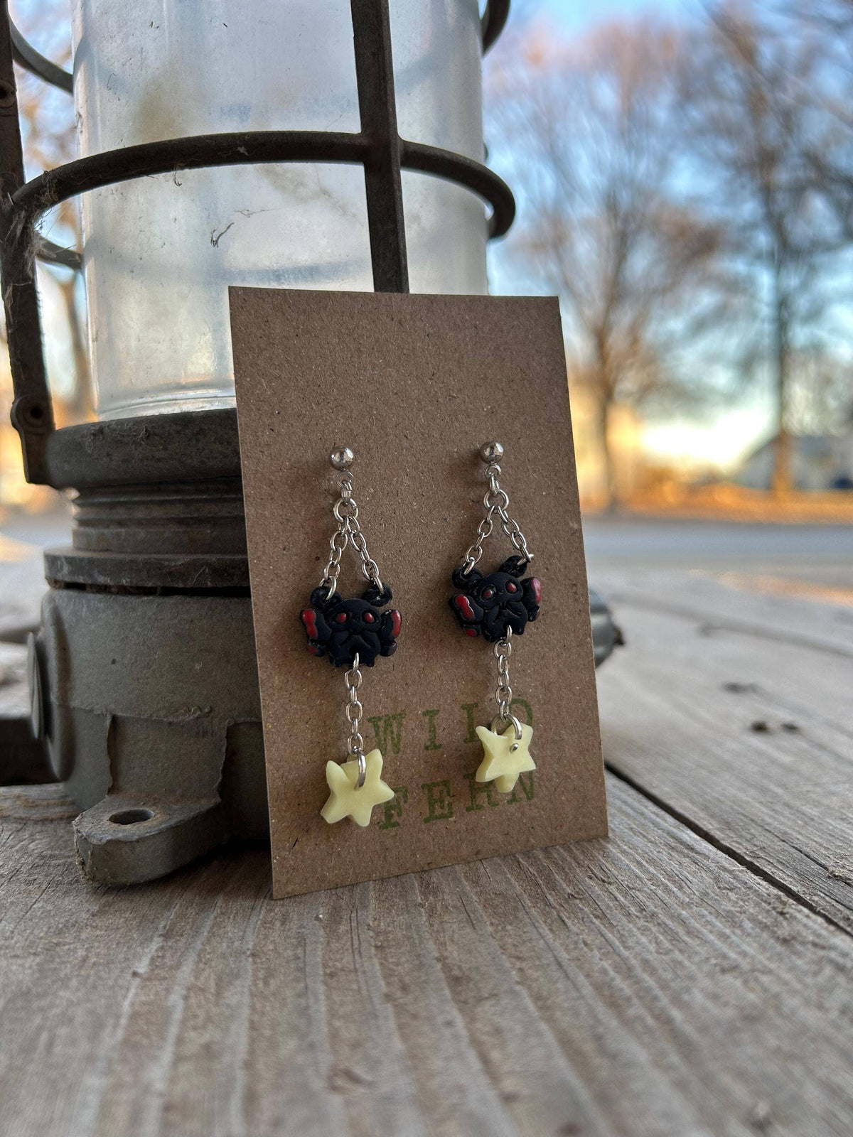 Mothman Dangle Earrings, Glow in the Dark Cryptid Jewelry Unisex , , , Long Sleeve Tee