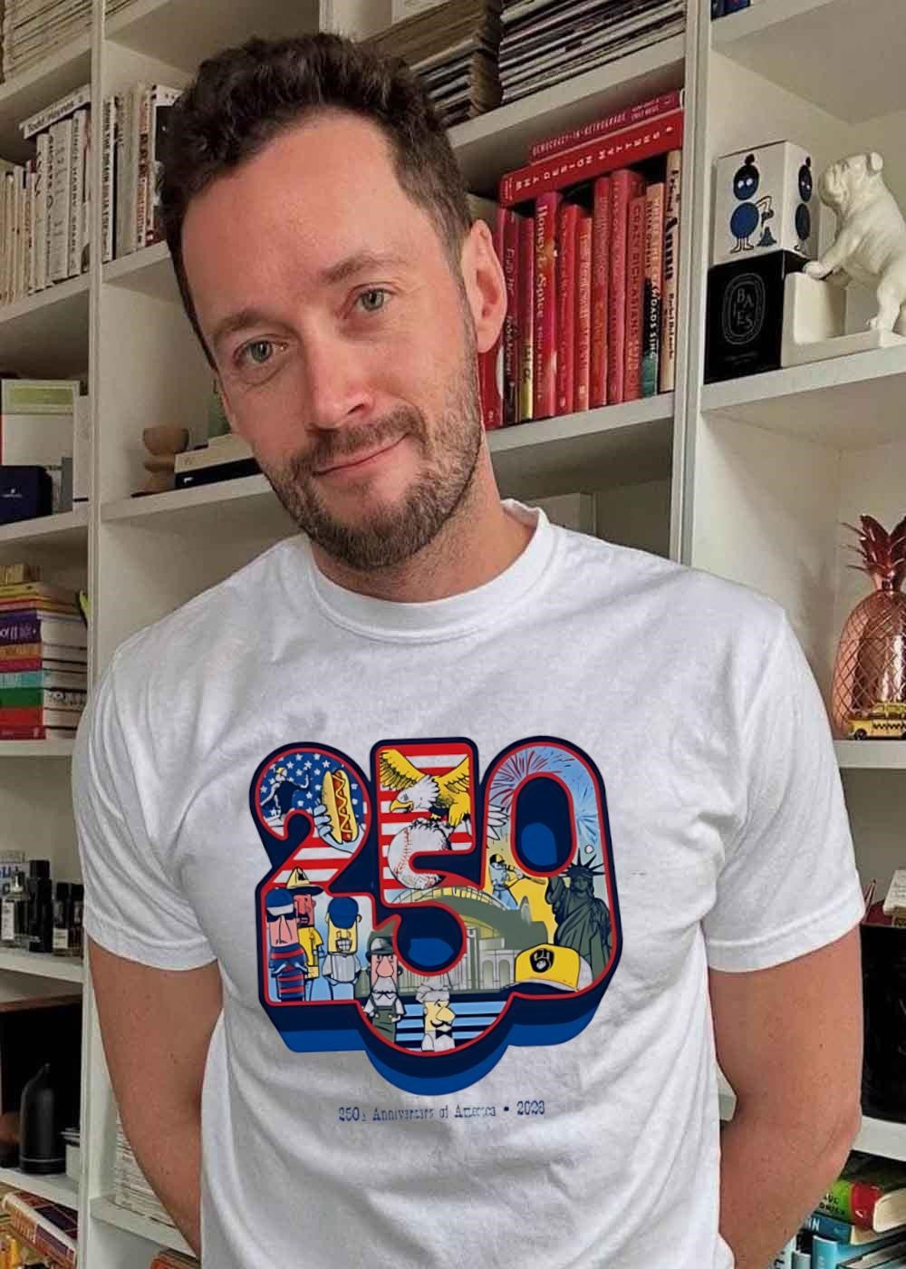 250th Anniversary of America 2026 Patriotic Baseball Mascot Fireworks T-Shirt