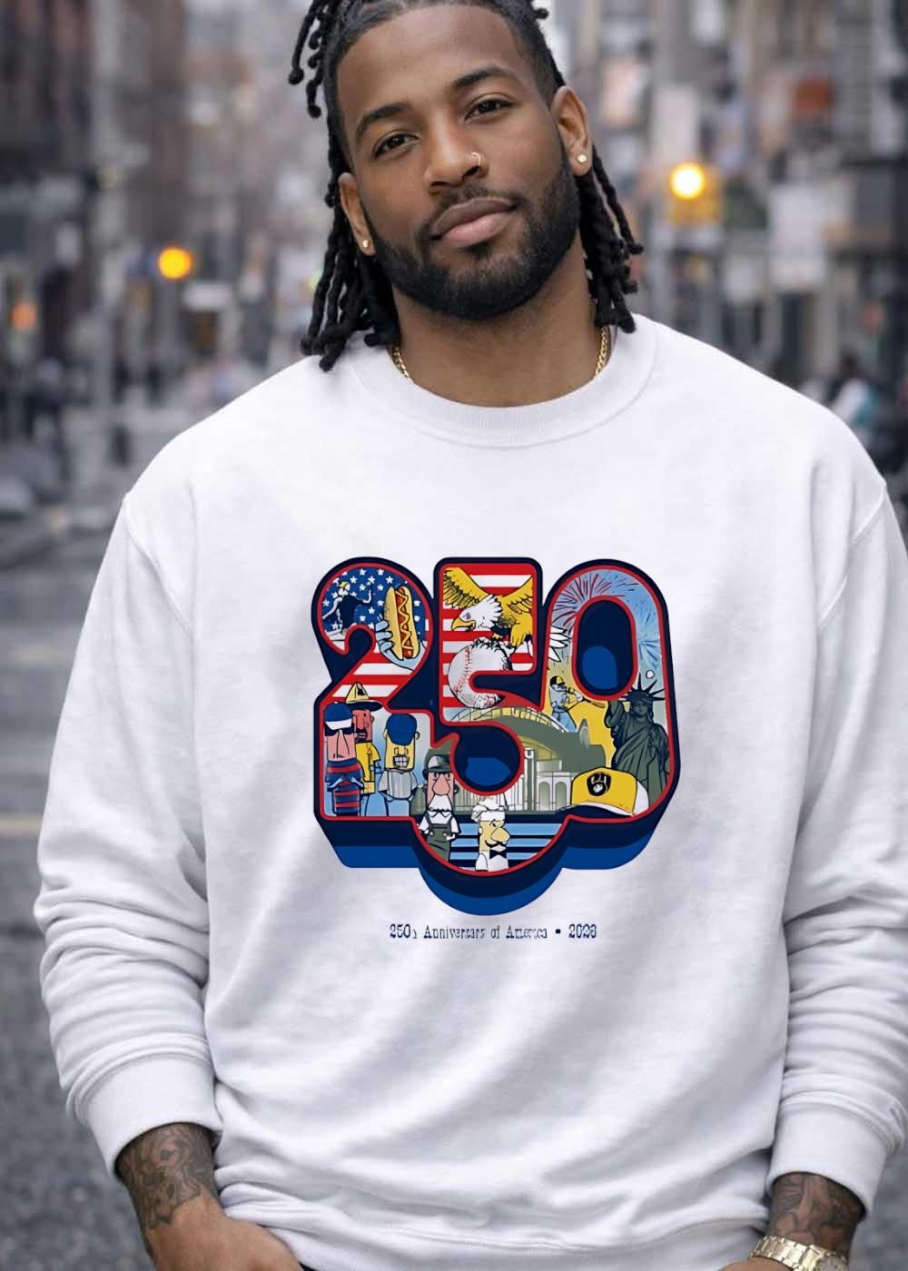 250th Anniversary of America 2026 Patriotic Baseball Mascot Fireworks T-Shirt