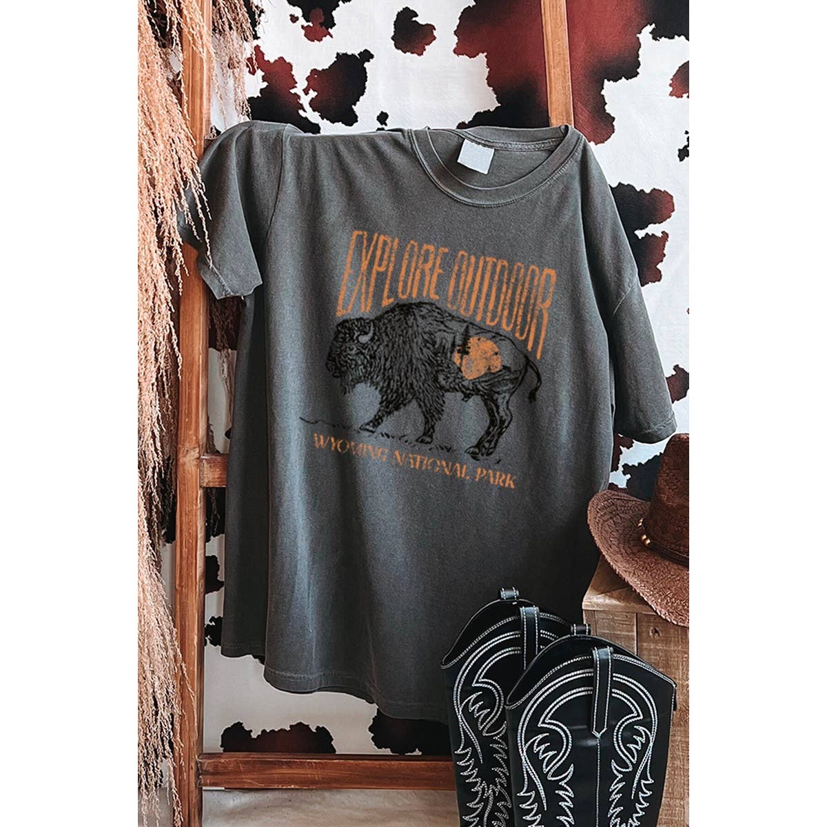 Explore Outdoor Buffalo Graphic Oversized Tee Unisex , , , Long Sleeve Tee