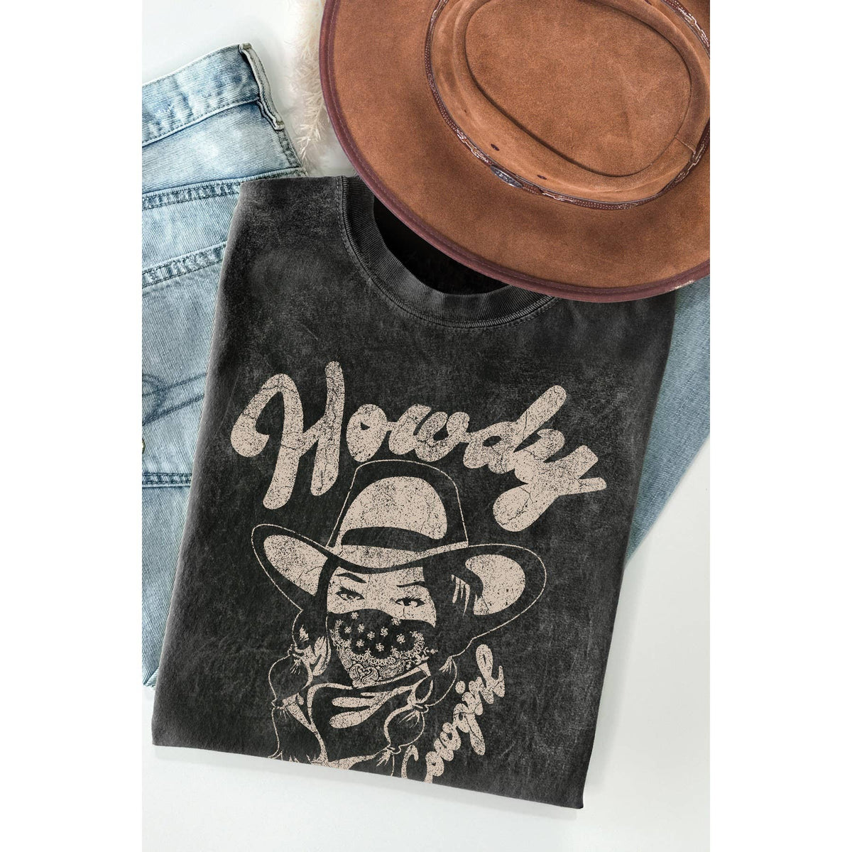 Howdy Cowgirl - Mineral Wash T Shirt Unisex , , , Long Sleeve Tee