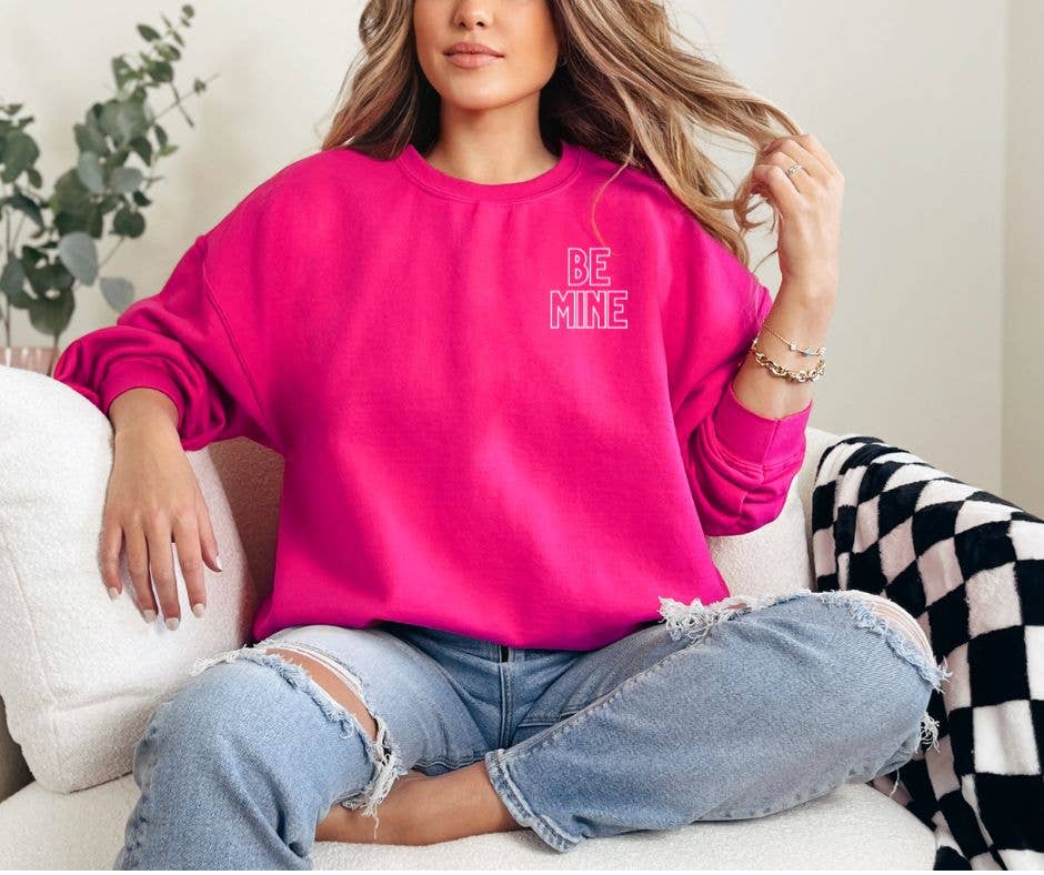 Be Mine Graphic Crewneck Sweatshirt with Pocket, Pink