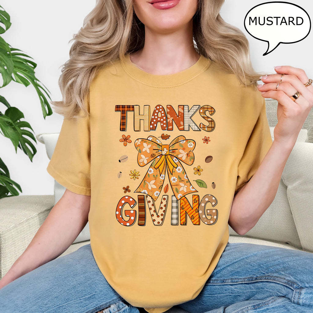 Comfort Colors Coquette Bow Thanksgiving Autumn Fall Thanksgiving Thankful Thanksgiving