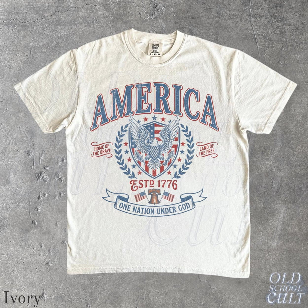 Vintage America Patriotic Eagle Usa Independence Day Tee Fourth July Nation Under God Retro Usa