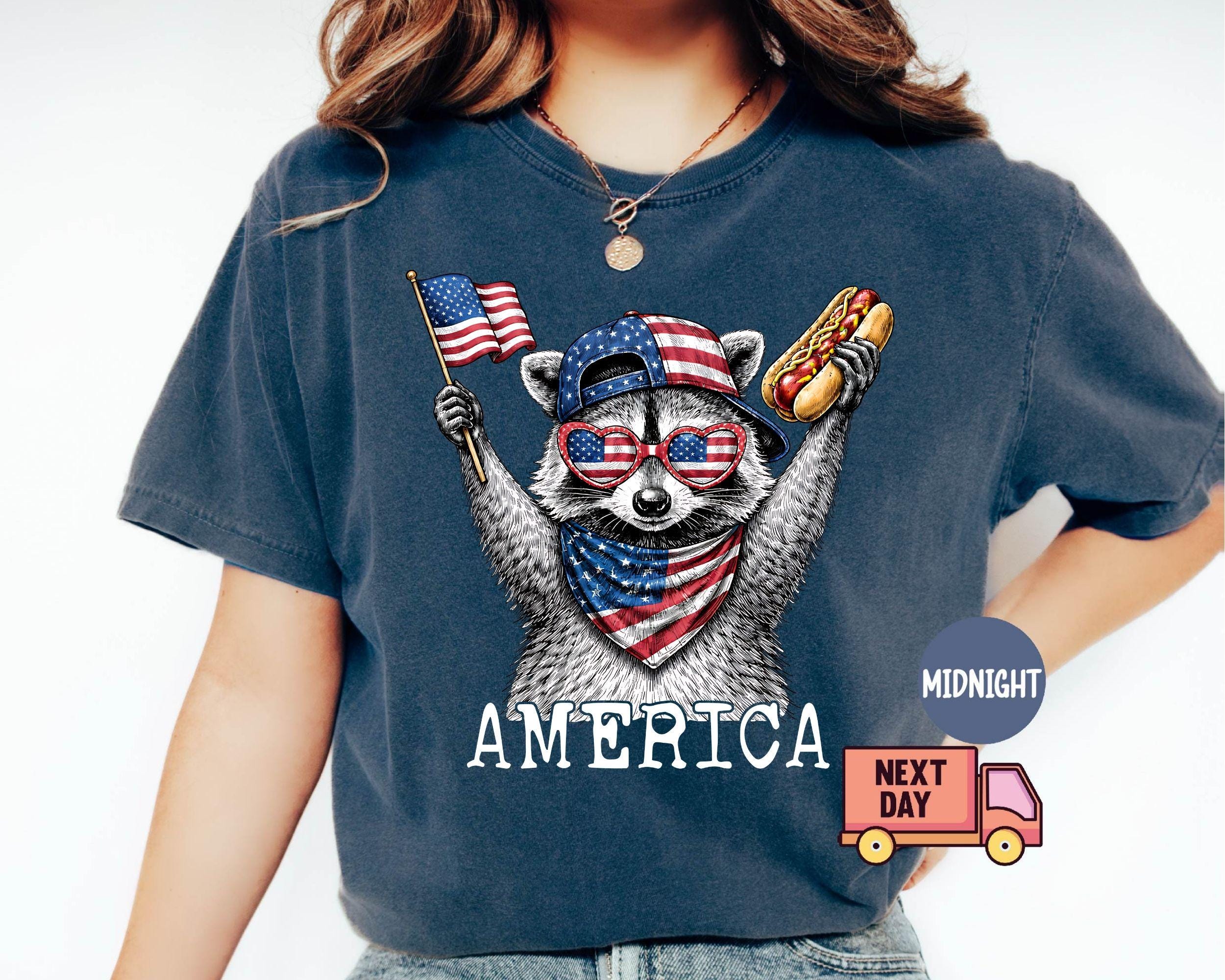 Comfort Colors America Raccoon Dog 4th July Raccoon Patriotic American Flag Tee Retro Usa Animal
