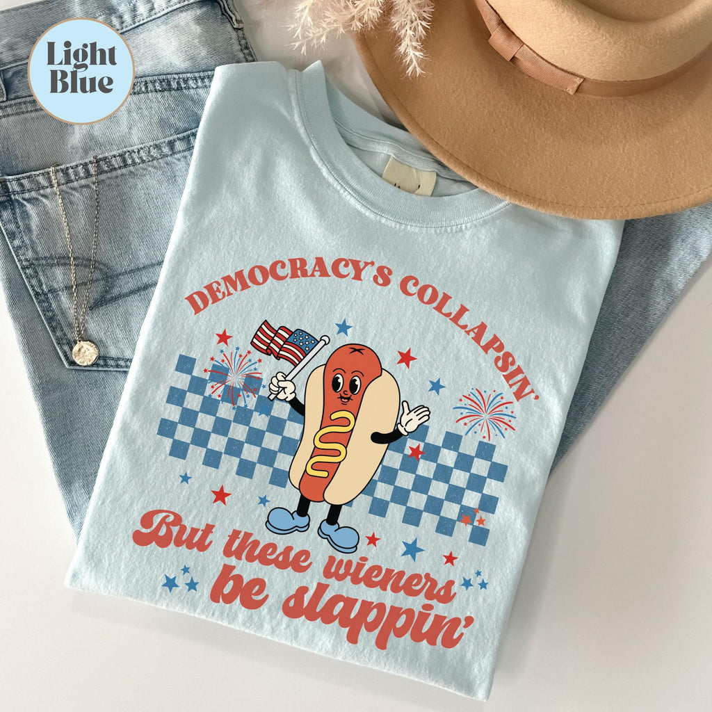 Democracy'S Collapsin Wieners Slappin Groovy Liberal Fourth July Dog Glizzy Retro Mascot Anti Trump Leftist Humor