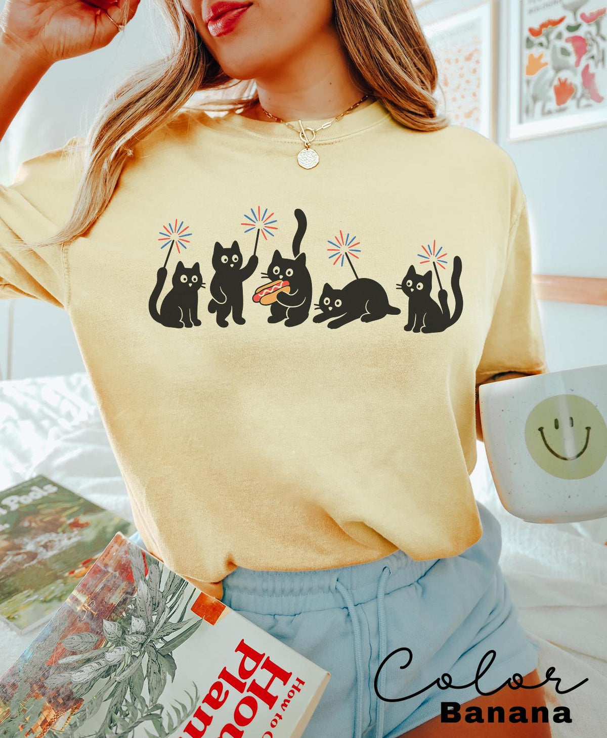 4th July Ca Cats Comfort Colors Cat Lovers Cat Mom Usa Patriotic Tee Black Cat Tee Kitten