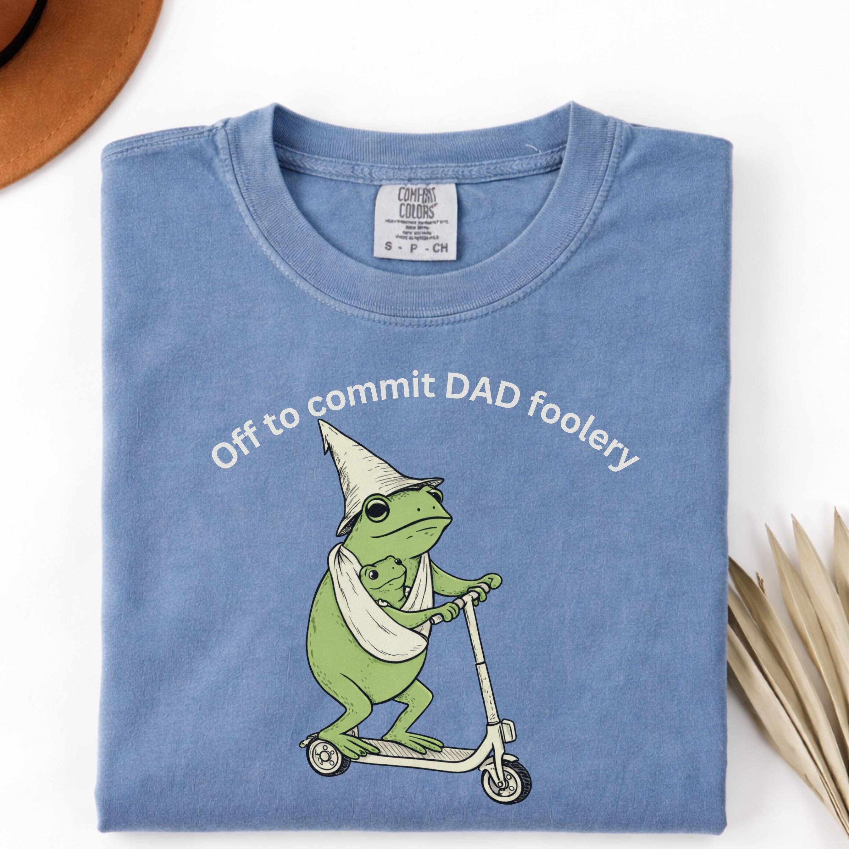 Dad Frog Comfort Colors Off Commit Dad Foolery Frog Scooter First Time Dad Dada Pregnancy Reveal Tee