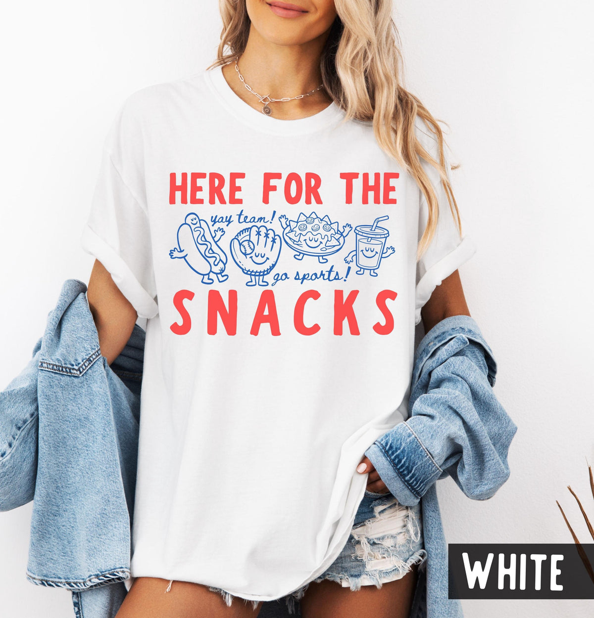 Comfort Colors Here Snacks Doodle Yay Team Go Sports Baseball Tee