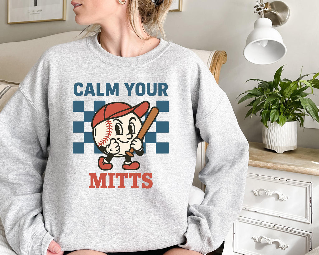 Baseball Calm Mitts Vintage Cartoon Retro Baseball Humor Tee Baseball Lovers Coach Player Tee