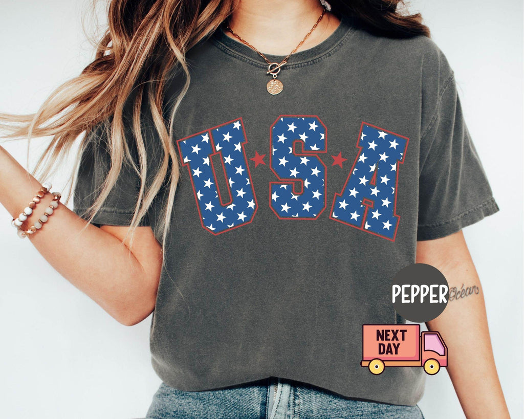 Comfort Colors Retro Star Usa 4th July Star American Retro Usa Merican Girl