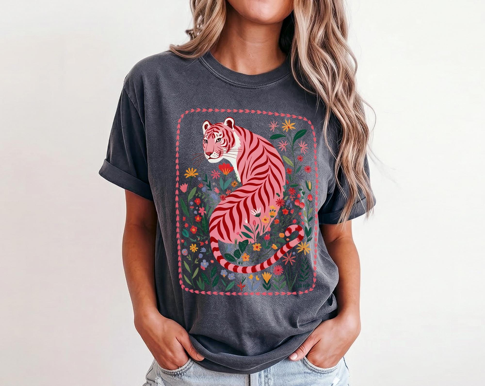 Pink Tiger Floral Comfort Colors Maximalist Wildflower Animal