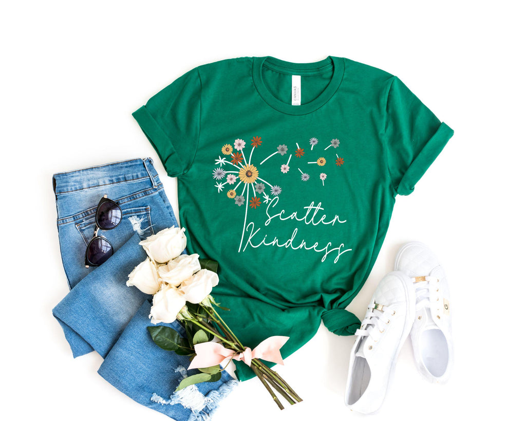 Kind Scatter Kindness Positive Quote Tees Dandelion Floral Tee