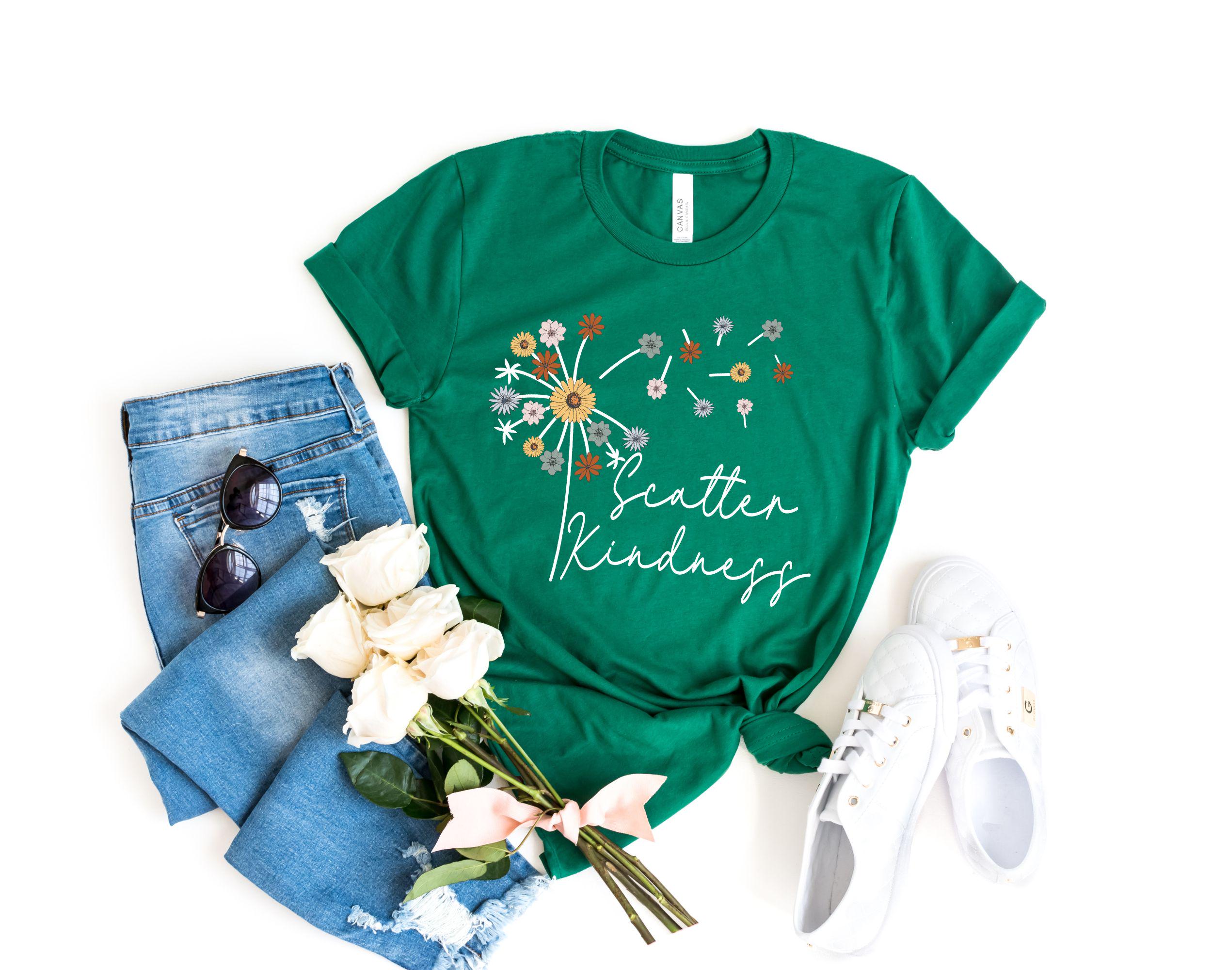 Kind Scatter Kindness Positive Quote Tees Dandelion Floral Tee