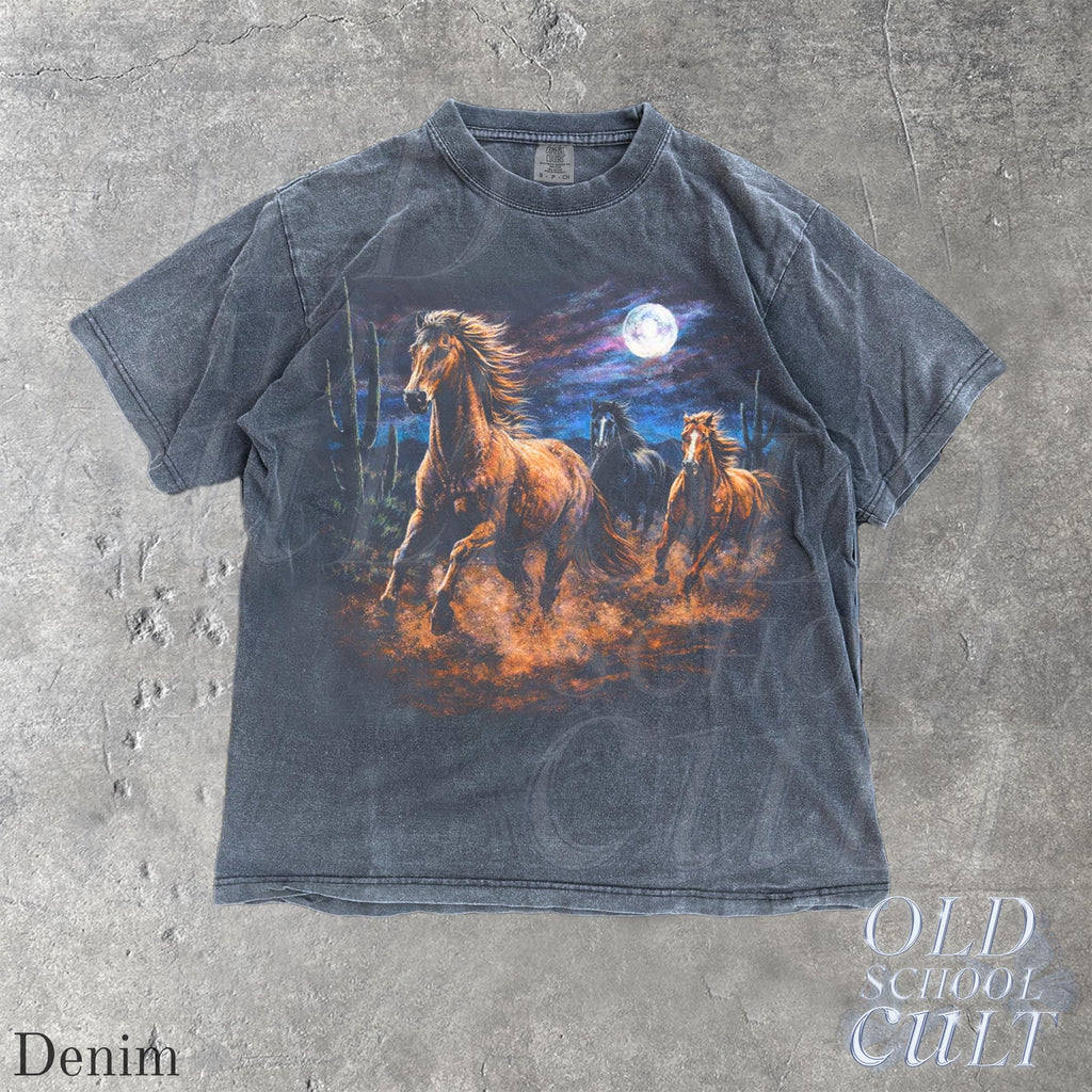 Wild Horses Vintage 90s Retro Moonlit Running Horse Tee