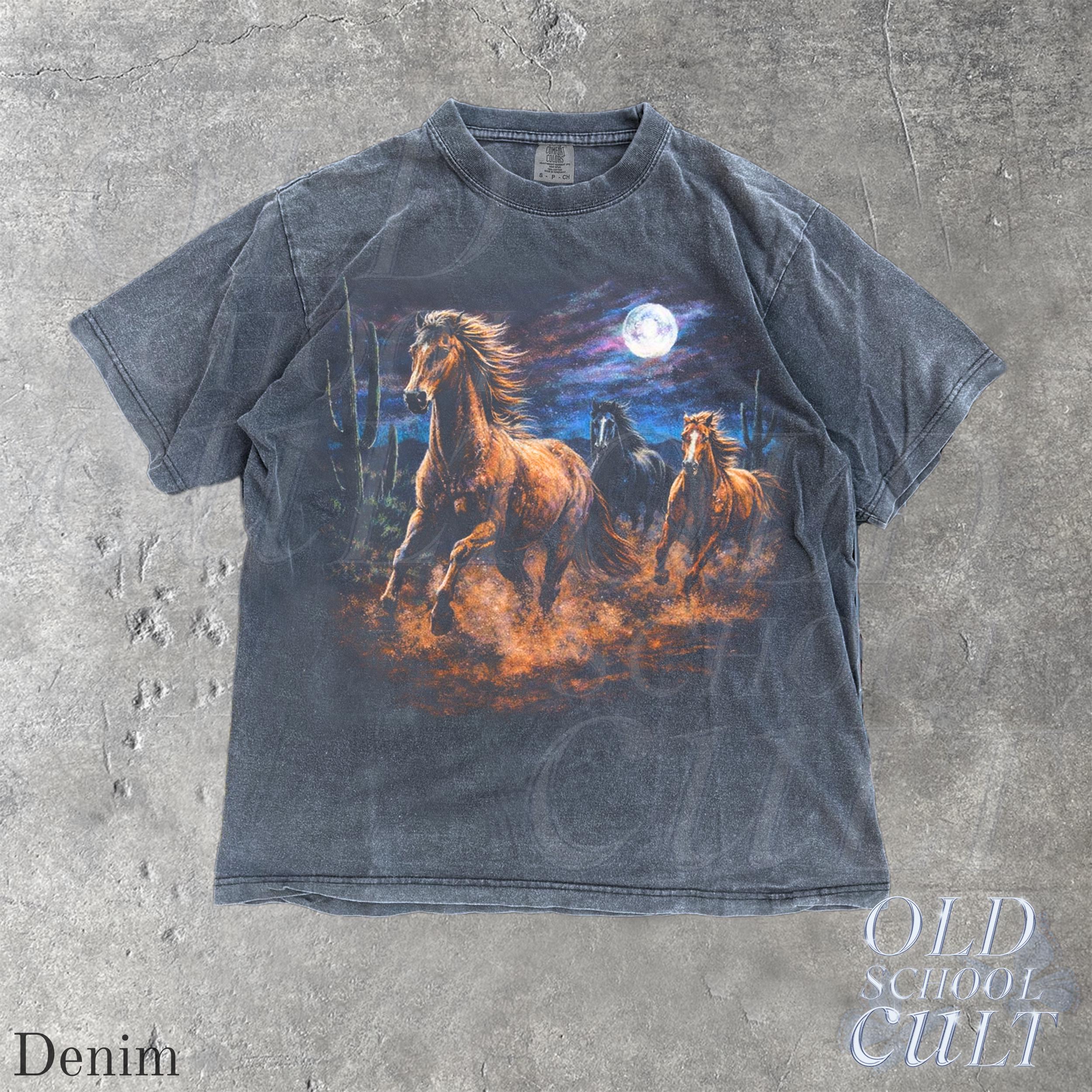 Wild Horses Vintage 90s Retro Moonlit Running Horse Tee