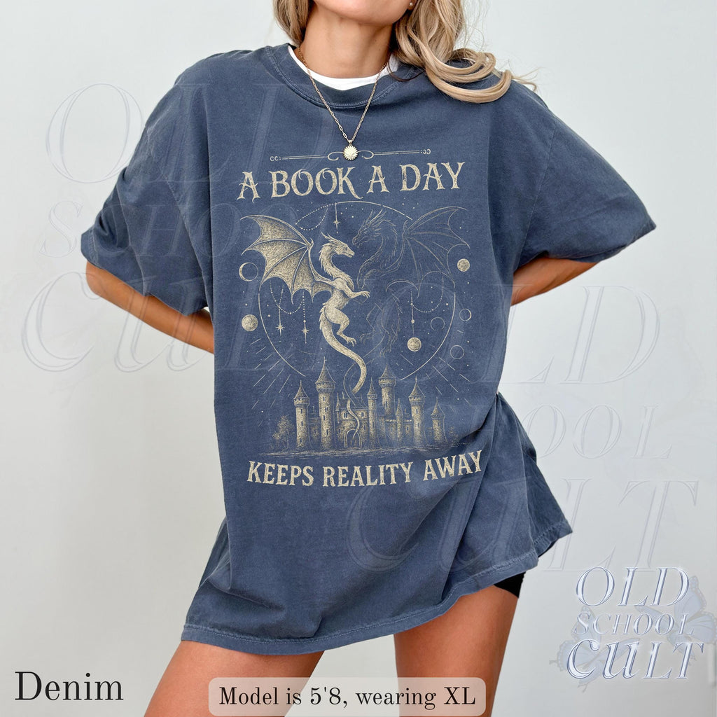 Book Day Keeps Reality Away Dragon Fantasy Comfort Colors Gothic Grunge Castle Reader