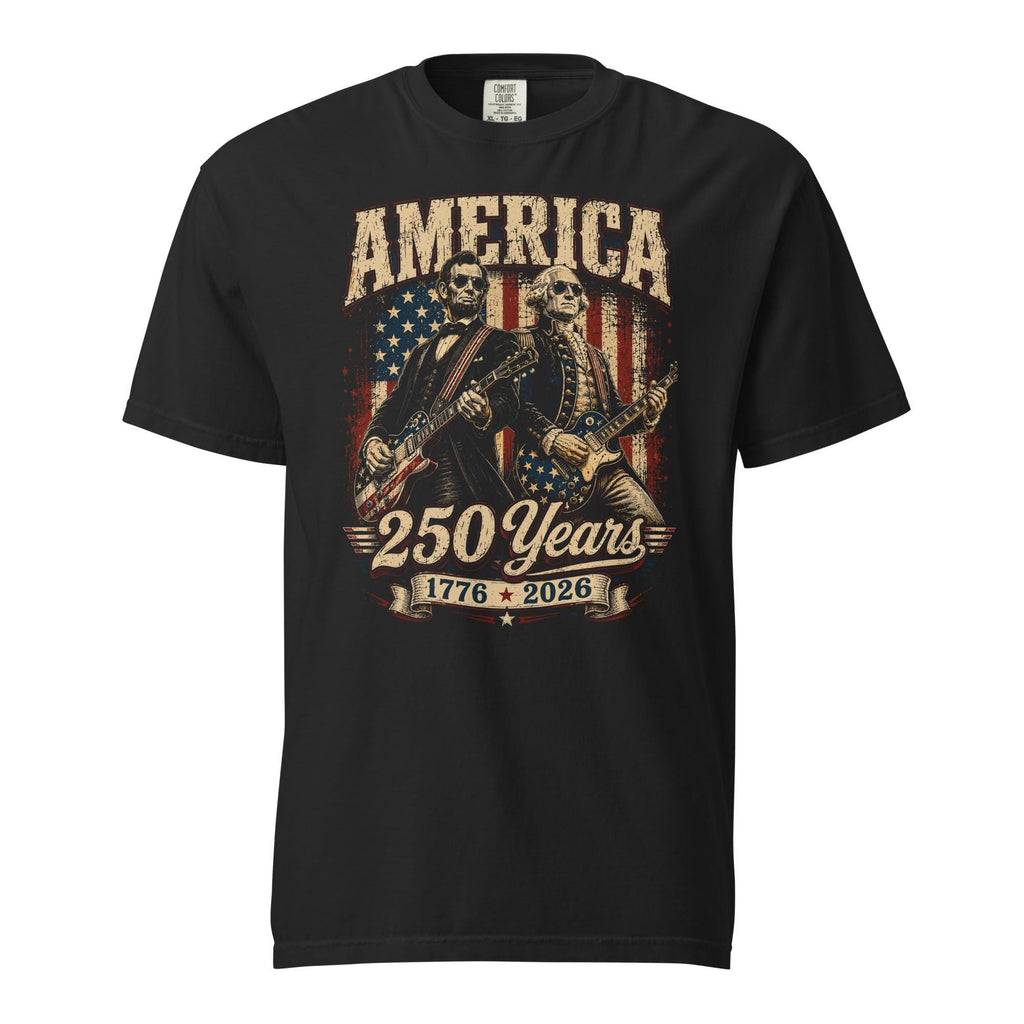 George Washington Lincoln Playing Guitar Abe Lincoln 250th Comfort Colors Patriotic 4th July Tee American Flag Rock