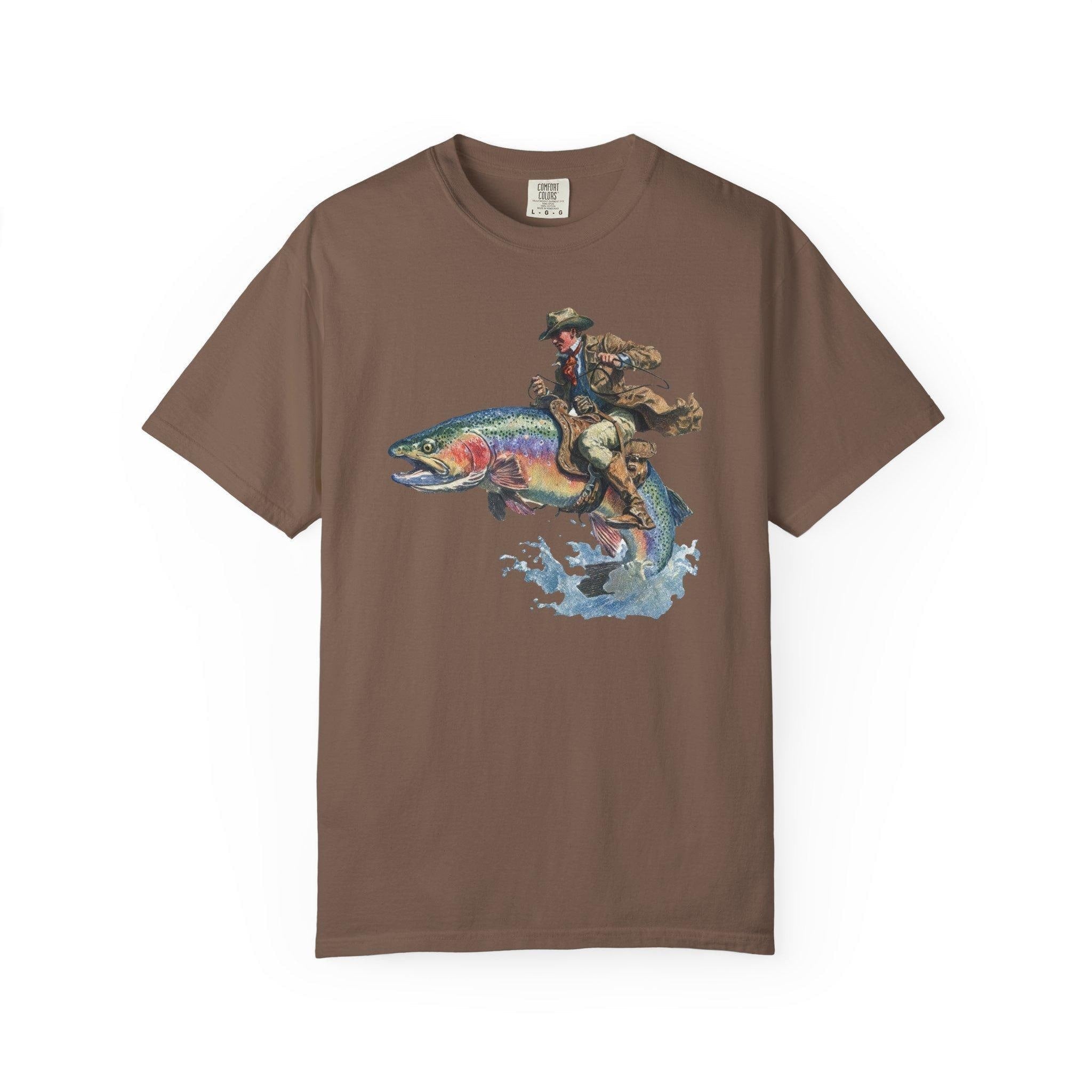 Cowboy Riding Rainbow Trout Genuine Comfort Colors Cowboy Fishing Club Rodeo