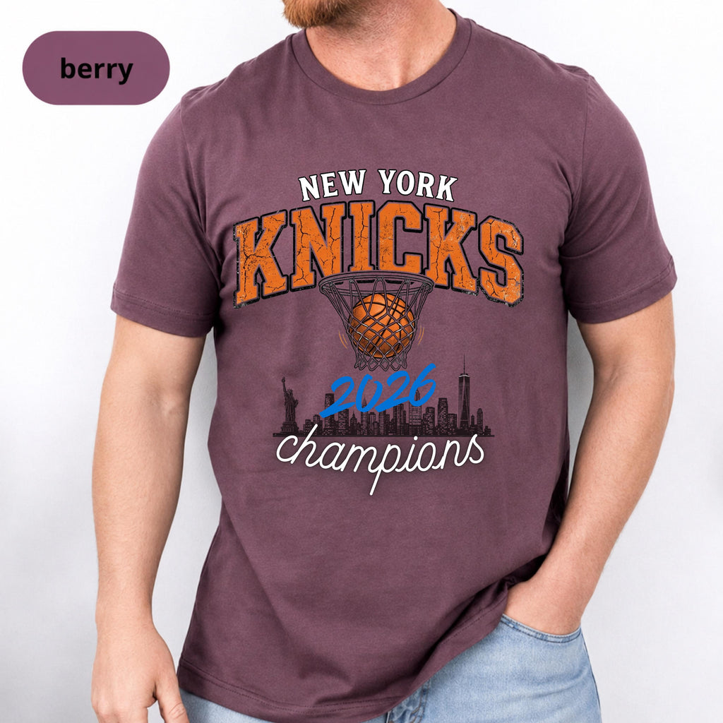 York Knicks Basketball Retro 2026 Champions Tee Nyc Skyline Streetwear Distressed Sporty Urban Fan