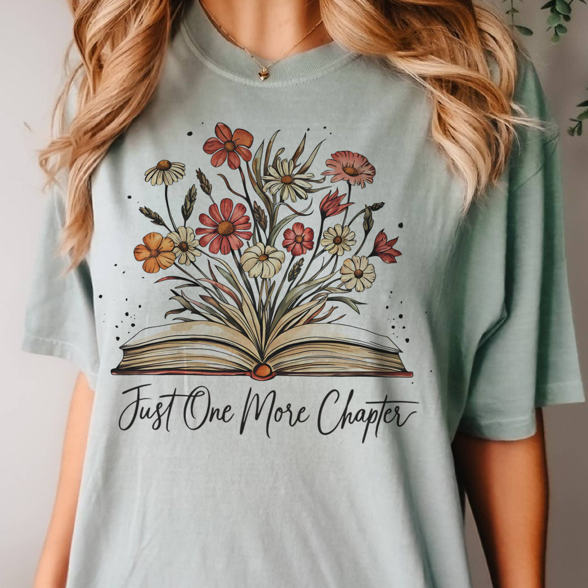 Books Just One More Chapter Floral Reading Graphic Tee Unisex , , , Long Sleeve Tee